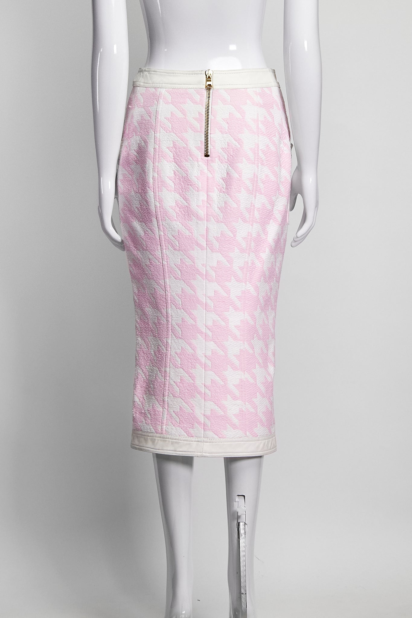 Balmain Pink & White Houndstooth Skirt FR36 IT40