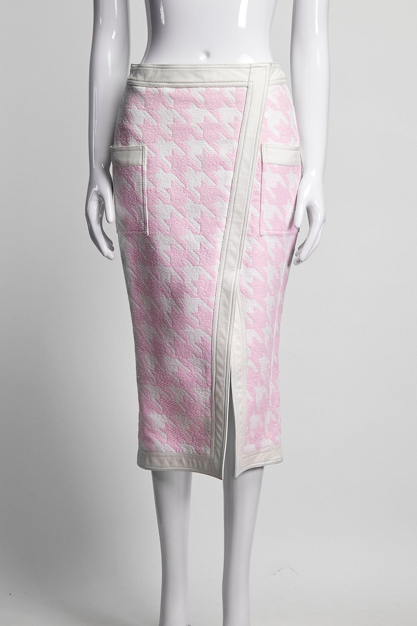 Balmain Pink & White Houndstooth Skirt FR36 IT40