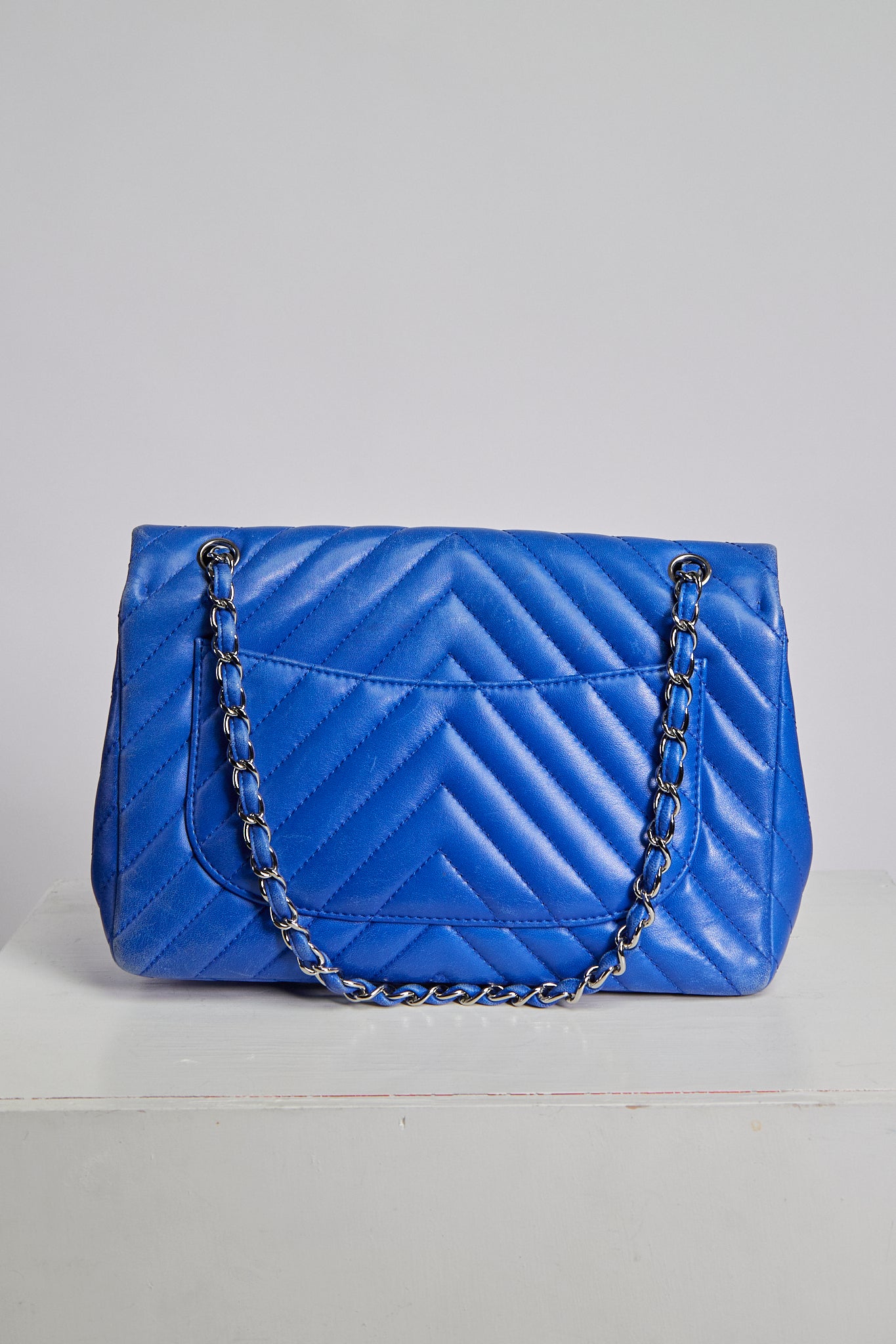 Chanel Blue Chevron Single Flap Bag