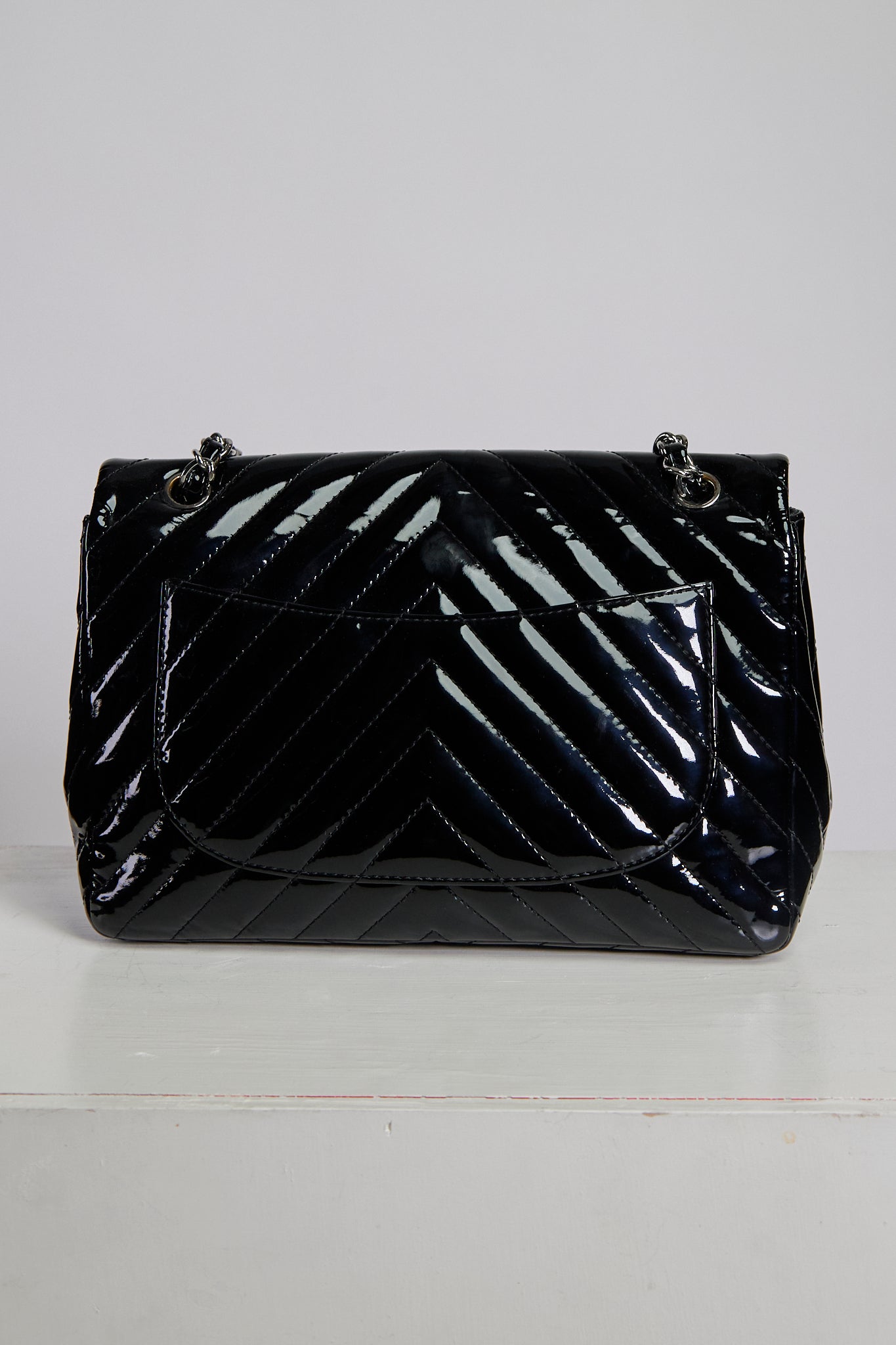 Chanel Patent Chevron Single Flap Jumbo Bag