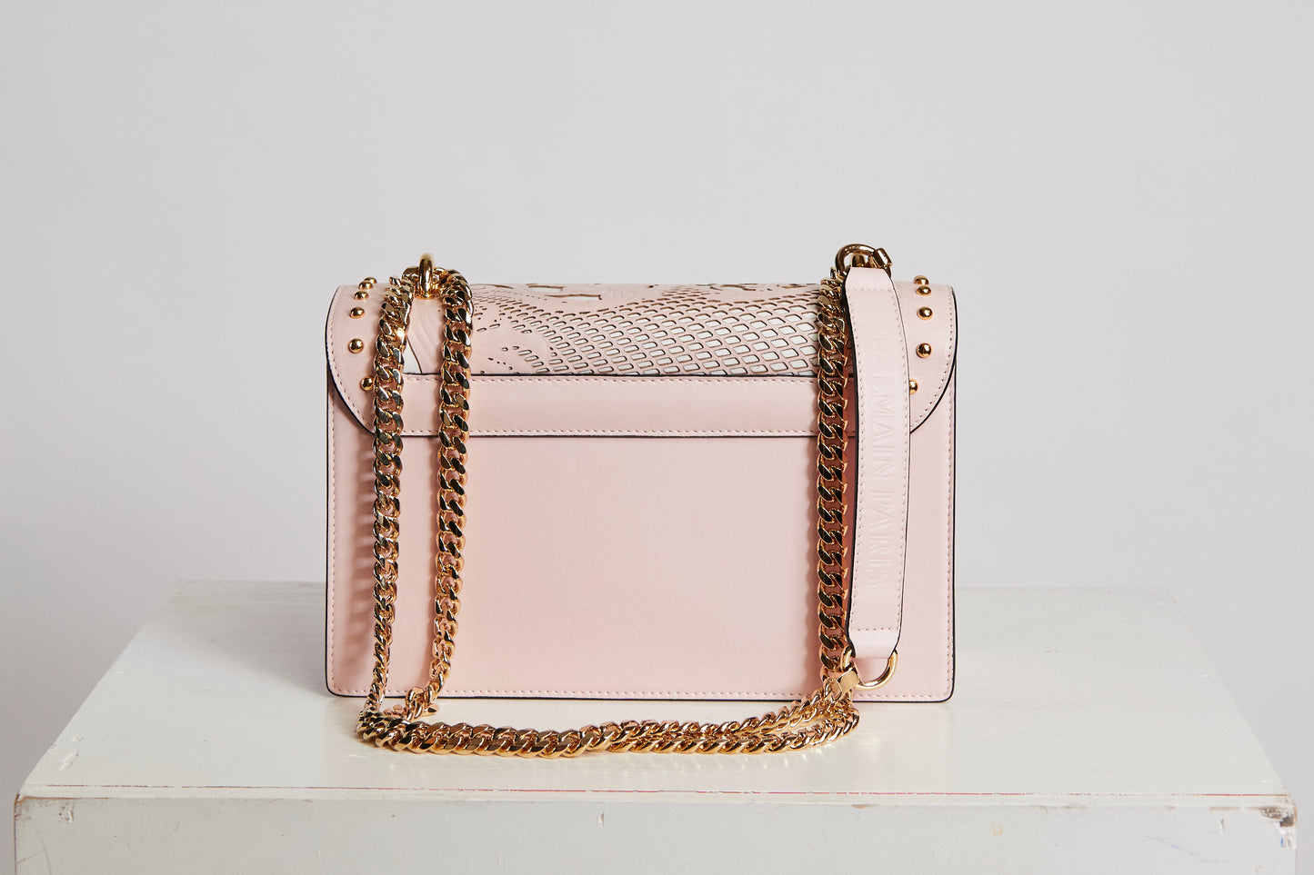 Balmain Cutout Western Shoulder Bag in Pink and White