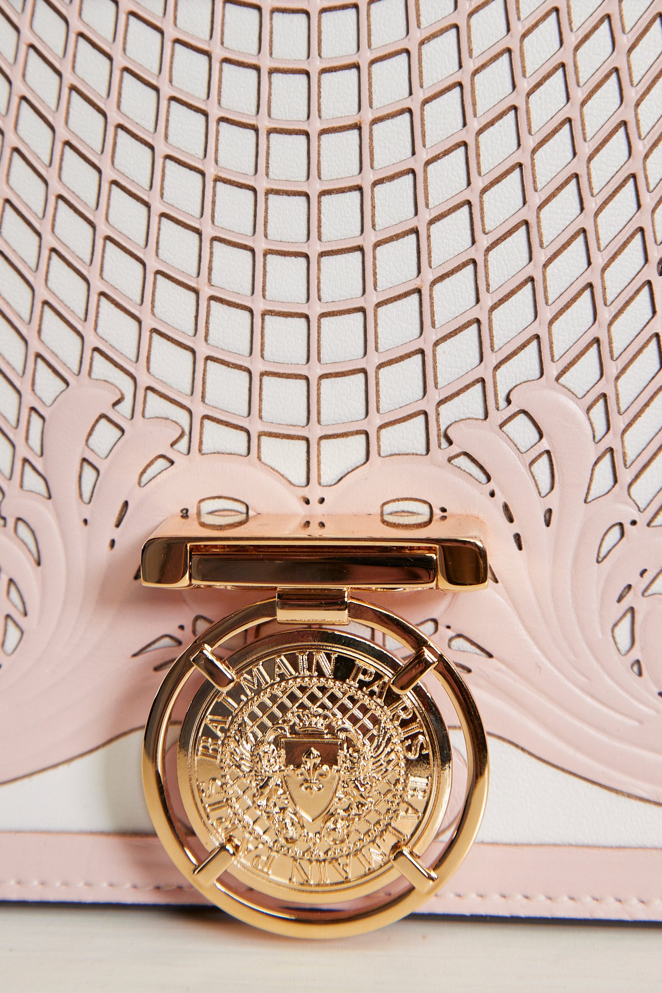 Balmain Cutout Western Shoulder Bag in Pink and White