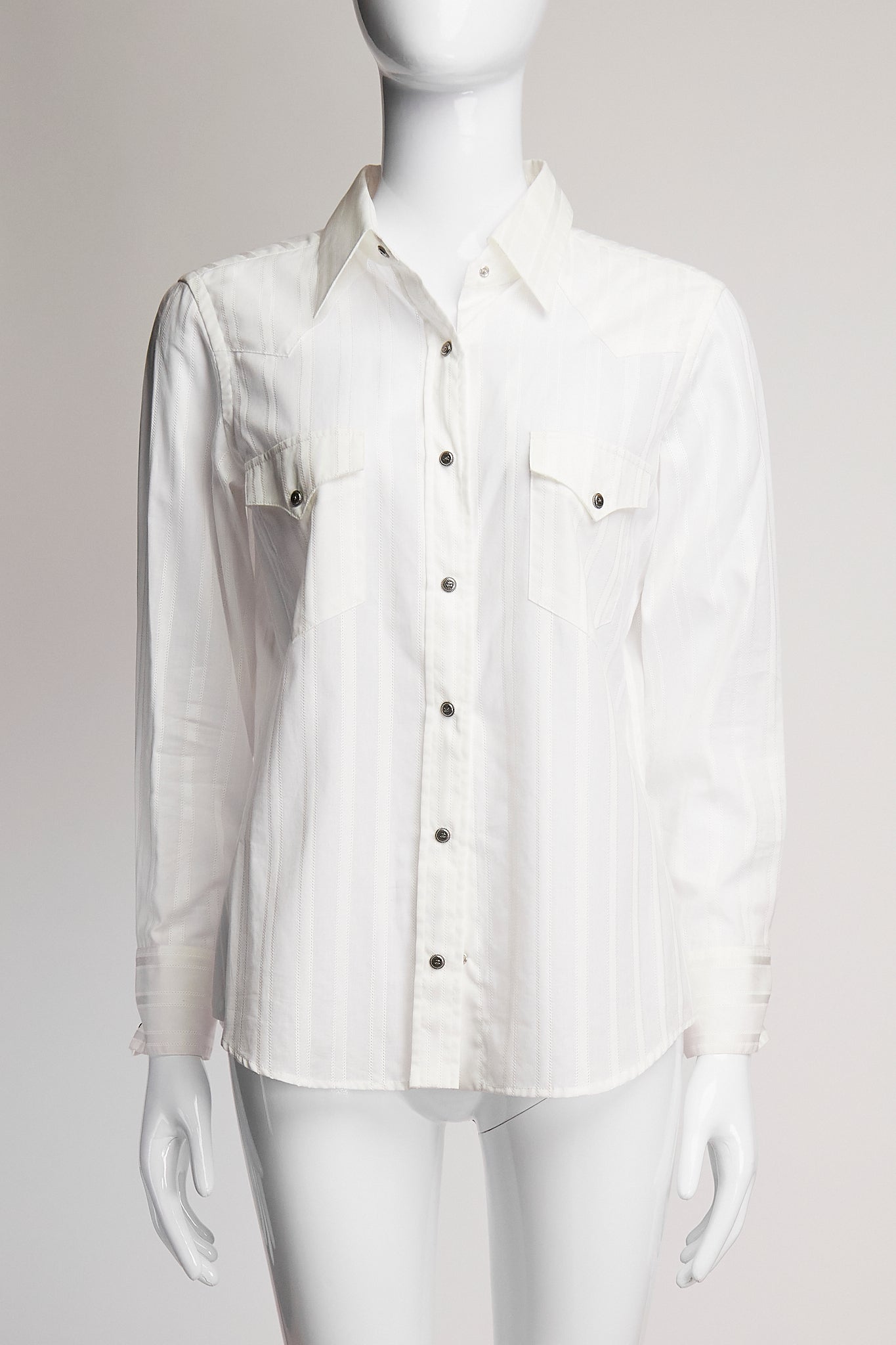 Chanel White Pinstriped Button Down FR40 IT44