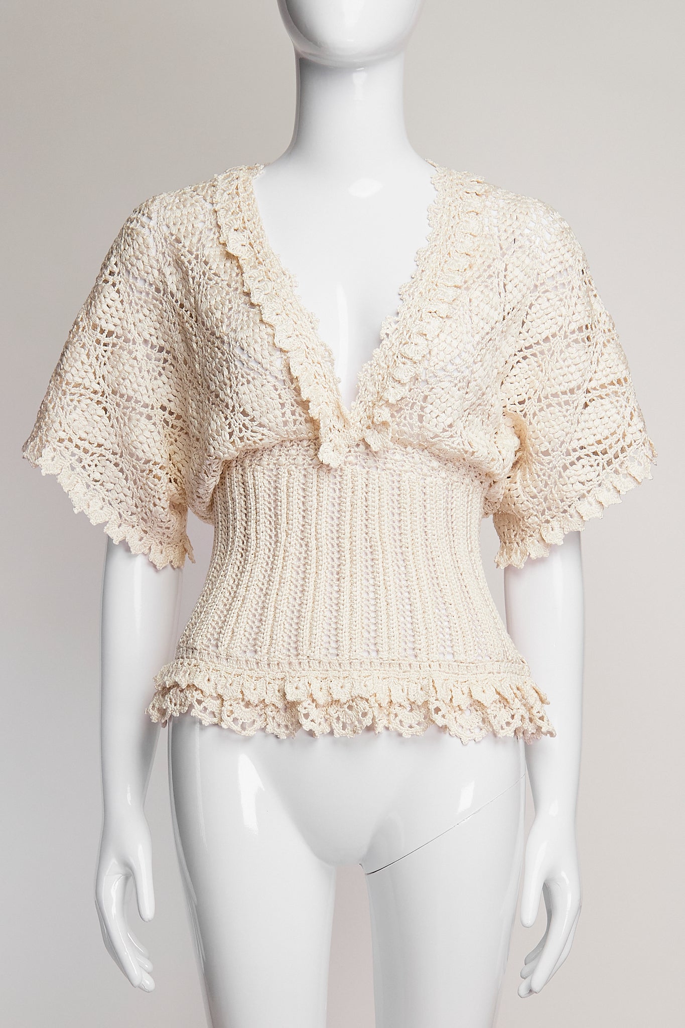 Oscar de la Renta Crochet V-Neck Top XS