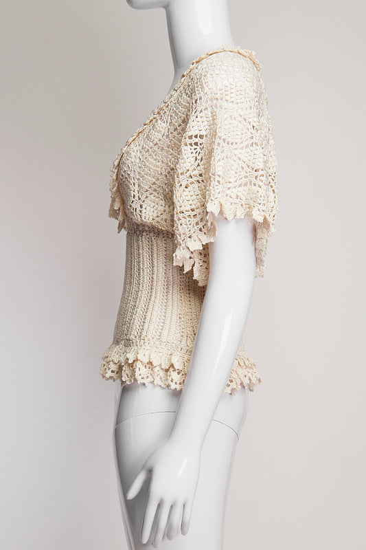 Oscar de la Renta Crochet V-Neck Top XS