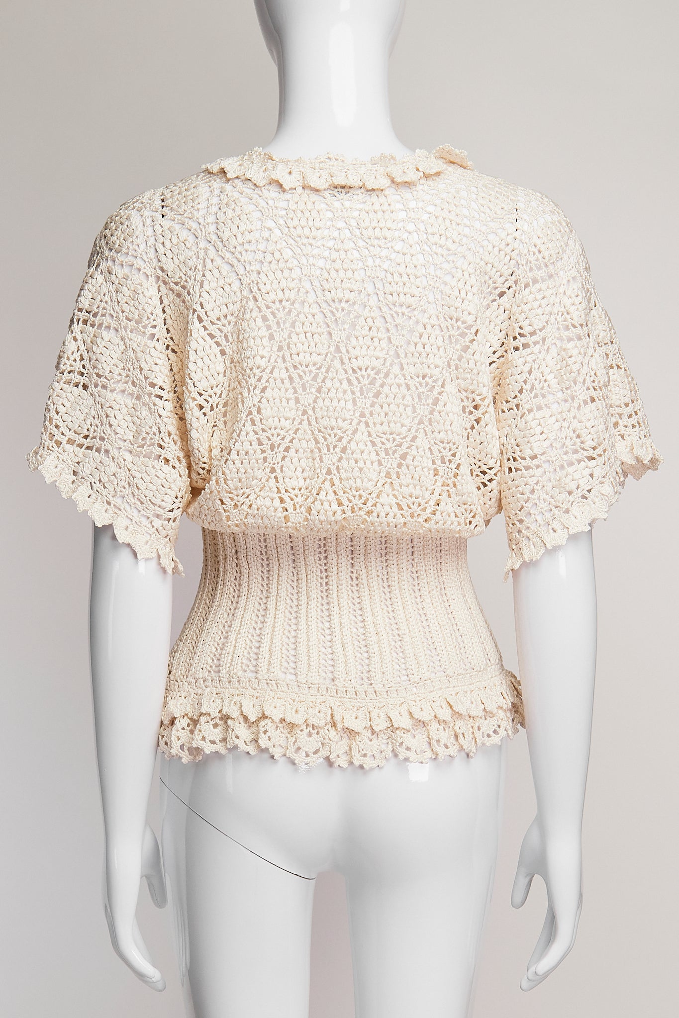 Oscar de la Renta Crochet V-Neck Top XS