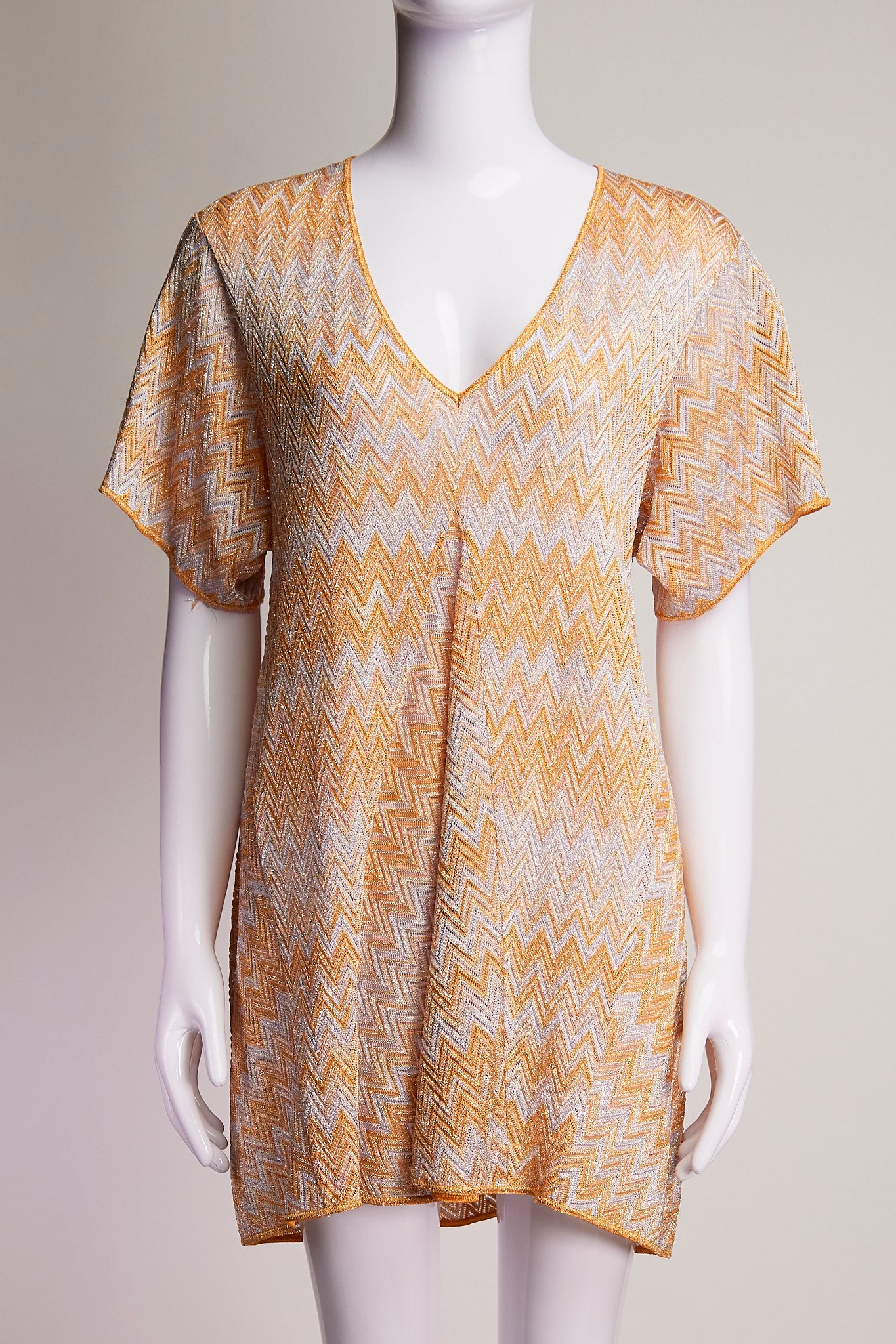 Missoni Mare Orange and Silver Jagged Patterned Mini Dress