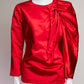 Dries van Noten Red Rouched Sleeve Top FR38 IT42