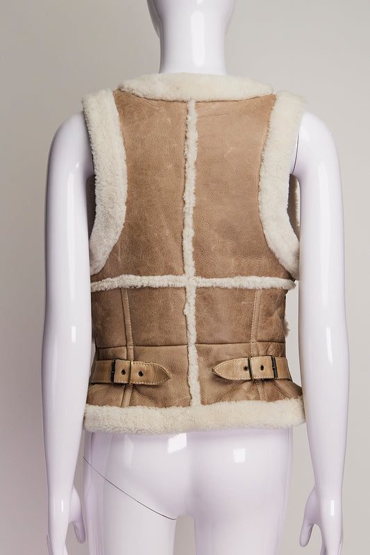 MaxMara Leather with Shearling Trim Vest US6