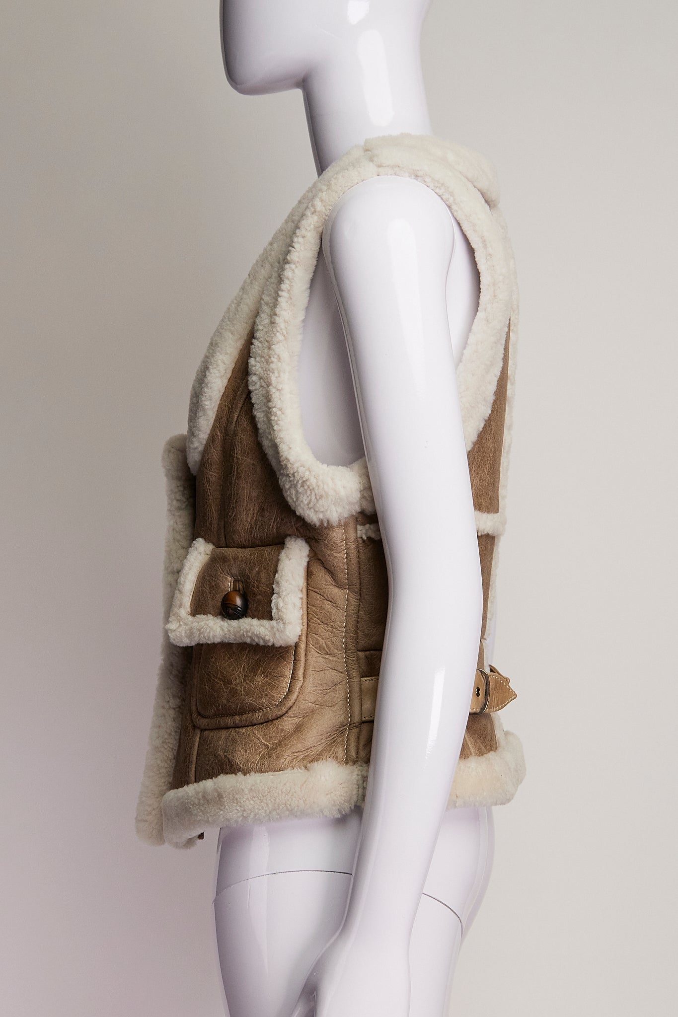 MaxMara Leather with Shearling Trim Vest US6