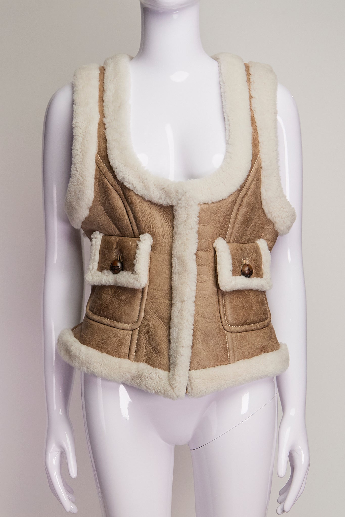 MaxMara Leather with Shearling Trim Vest US6