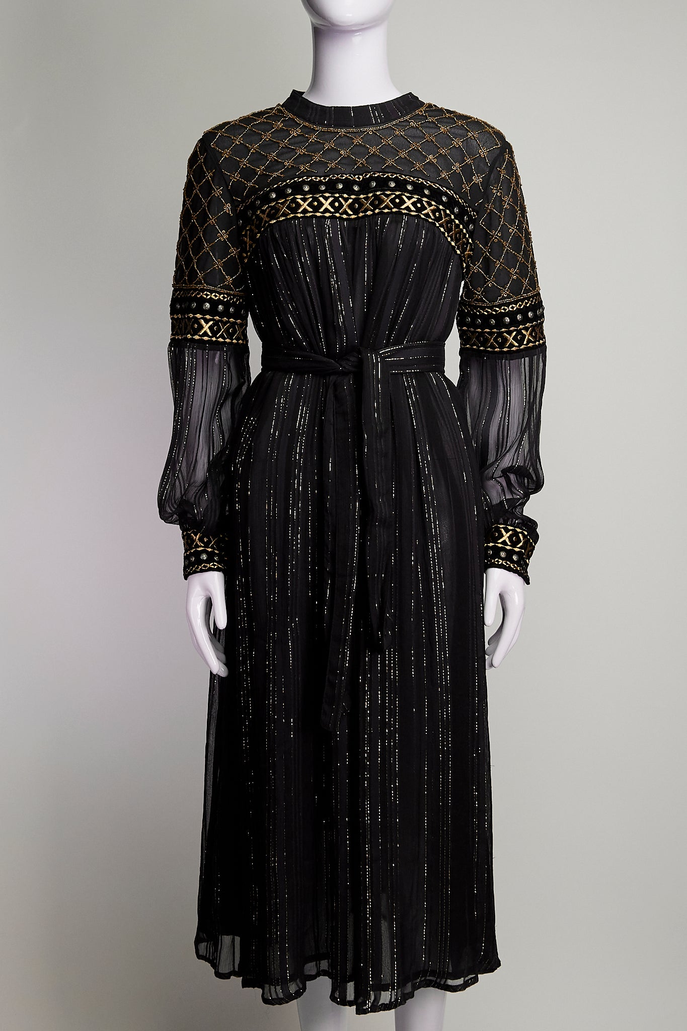 Dodo Baror Black and Gold Embroidered Dress IT40 FR36