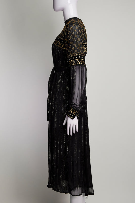 Dodo Baror Black and Gold Embroidered Dress IT40 FR36