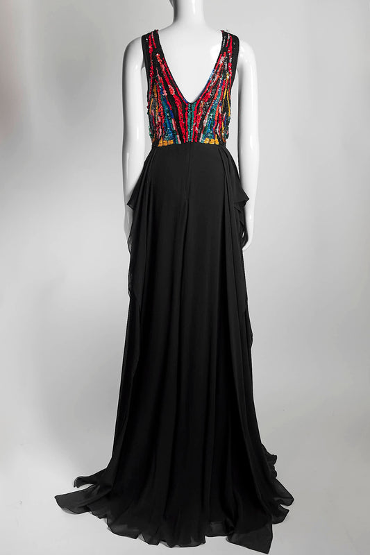 Elie Saab Black with Sequin Gown 42