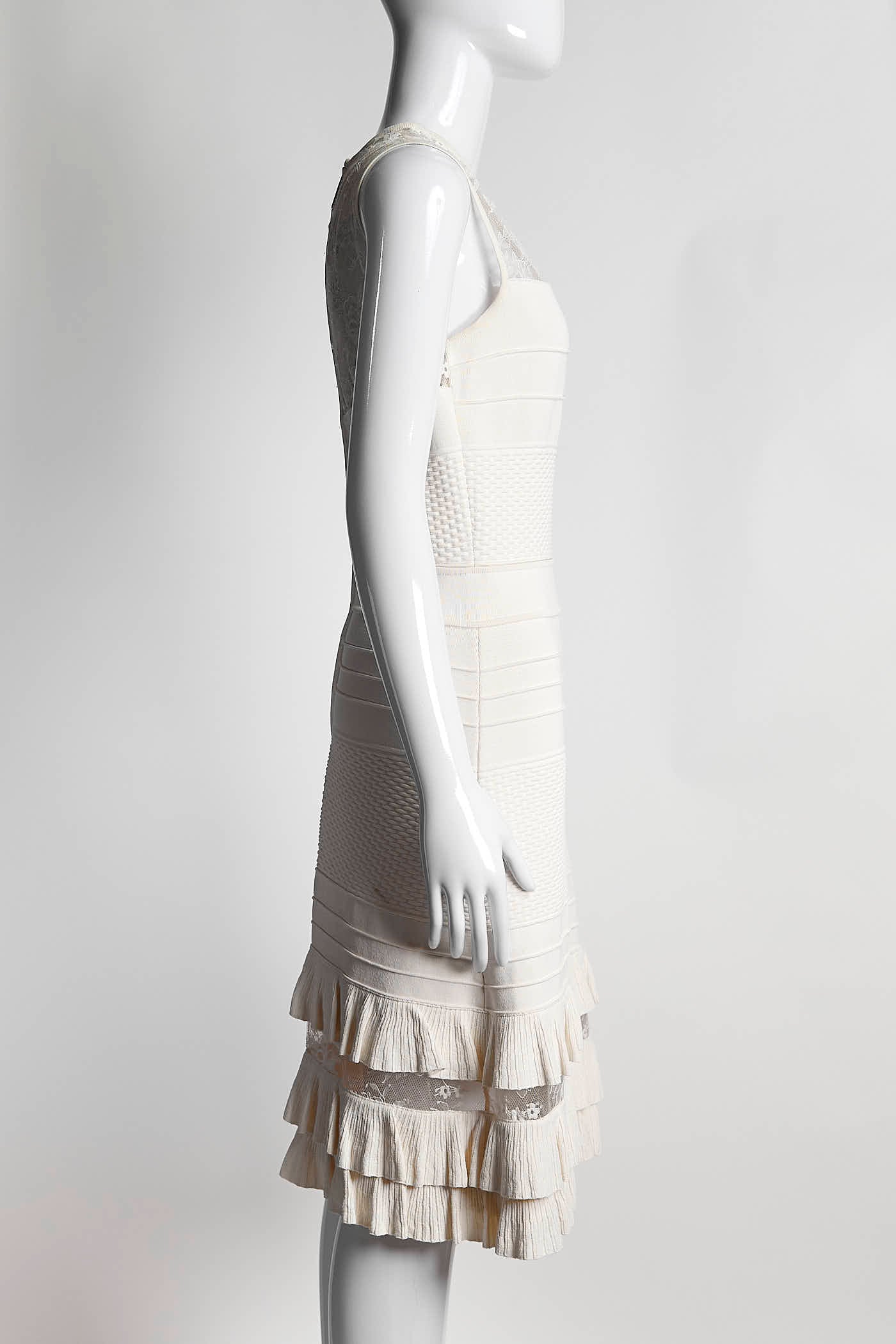 Elie Saab White Crew Neck Dress with Lace Detail 40