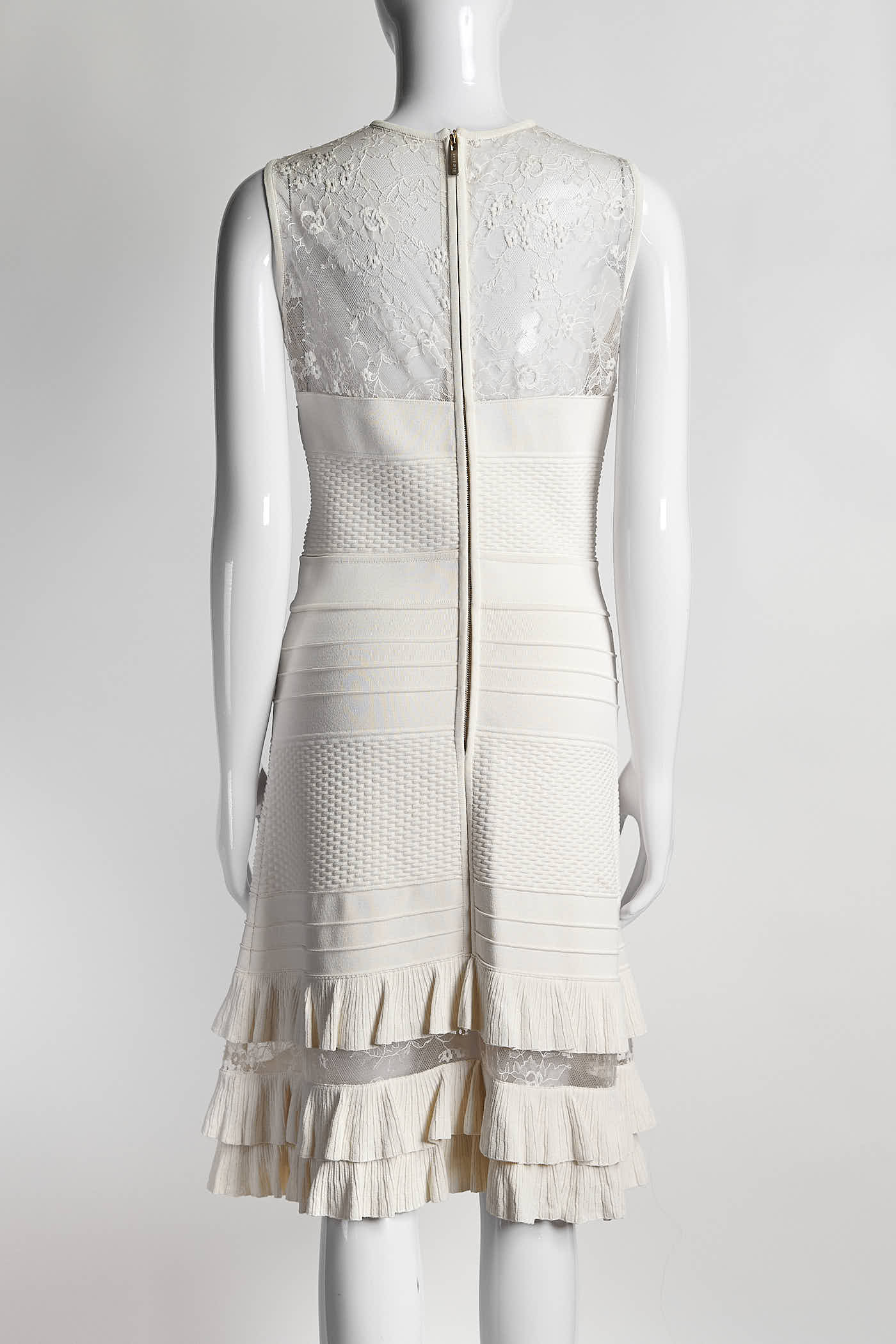 Elie Saab White Crew Neck Dress with Lace Detail 40