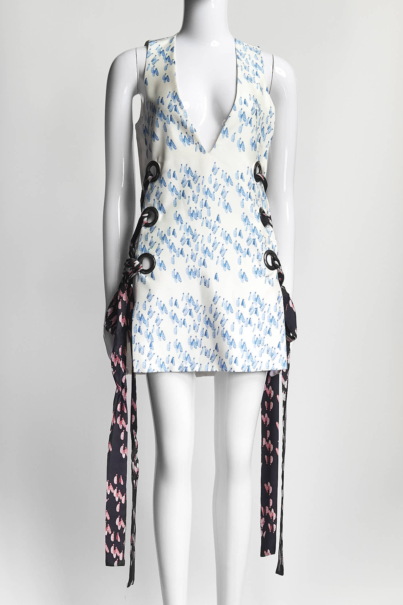 Ellery White/Blue Kaiser V-Neck Top with Eyelets AU8