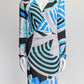 Emili Pucci Blue Patterned Long Sleeve Dress IT 40