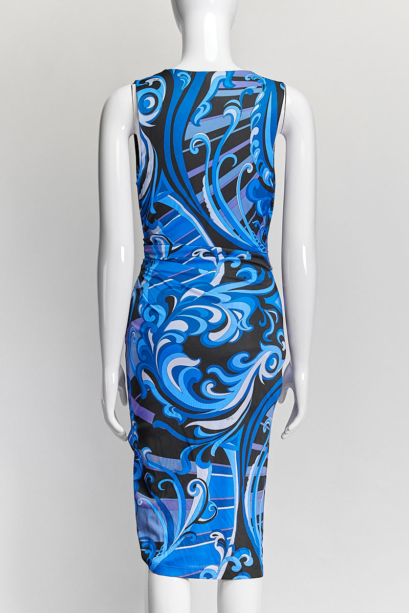 Emili Pucci Blue Patterned Sleeveless Dress IT 38