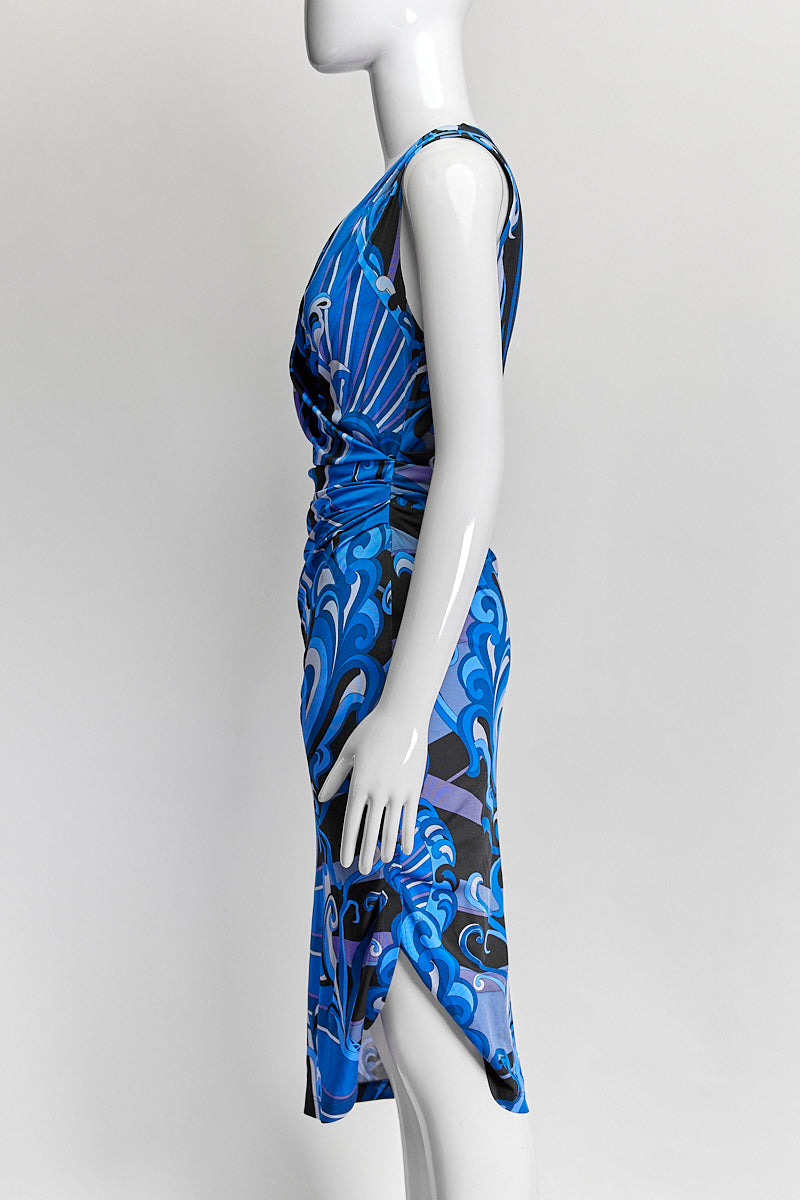 Emili Pucci Blue Patterned Sleeveless Dress IT 38