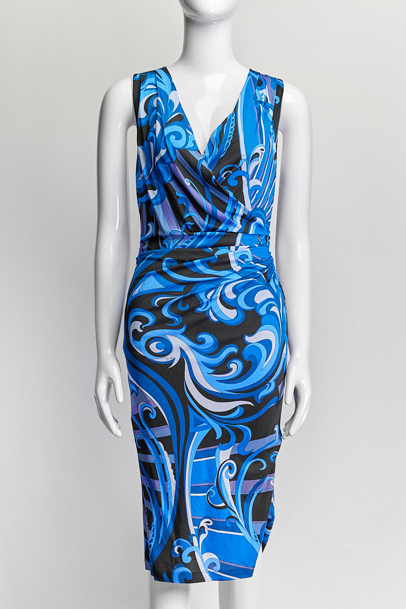 Emili Pucci Blue Patterned Sleeveless Dress IT 38