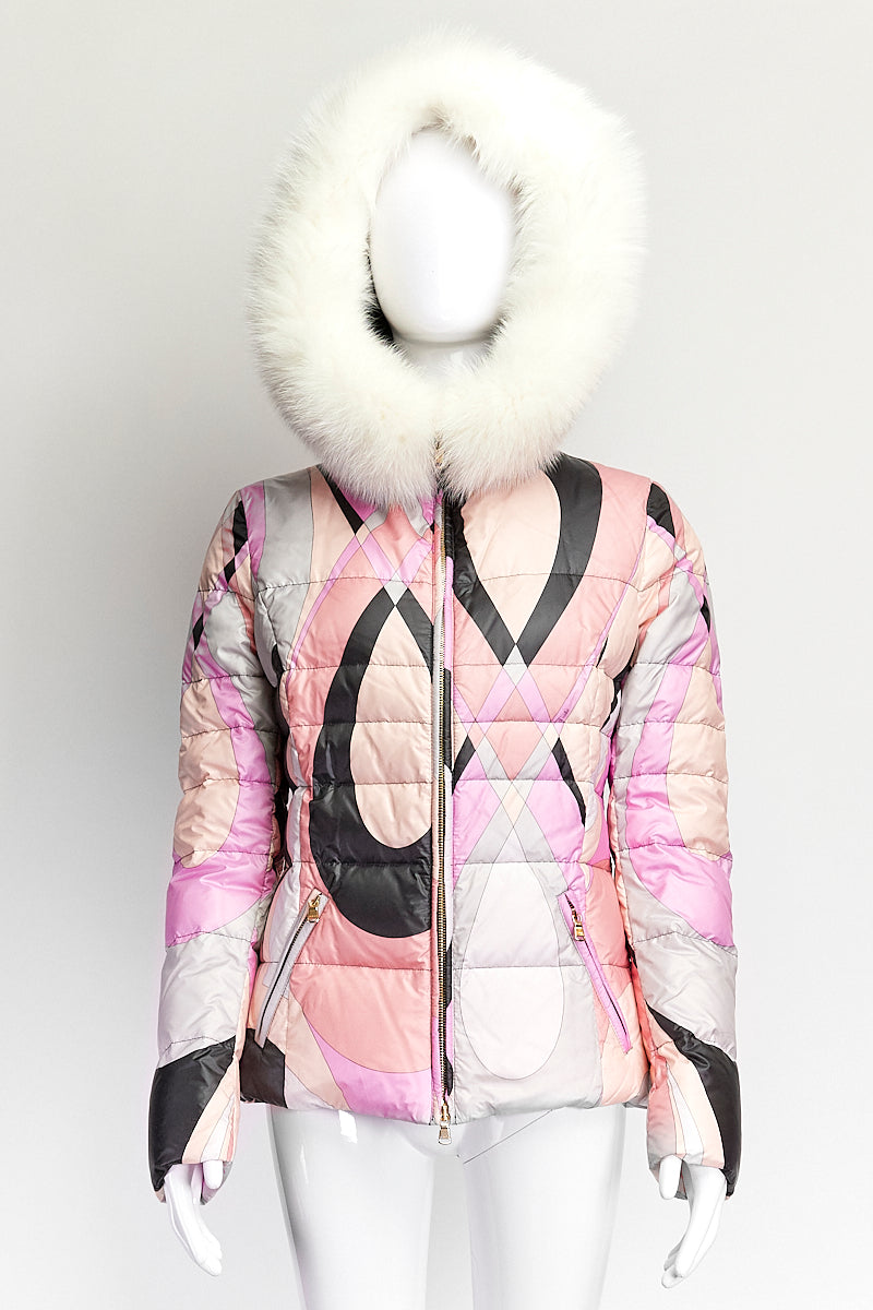 Emili Pucci Pink Patterned Puffy Jacket IT 40