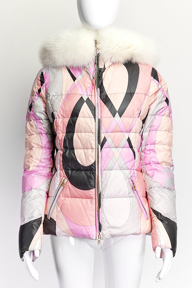 Emili Pucci Pink Patterned Puffy Jacket IT 40