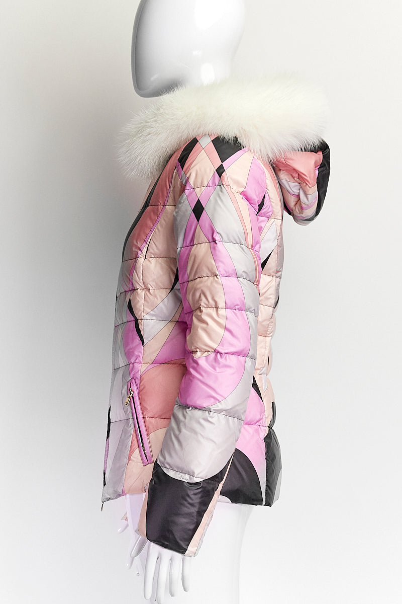 Emili Pucci Pink Patterned Puffy Jacket IT 40