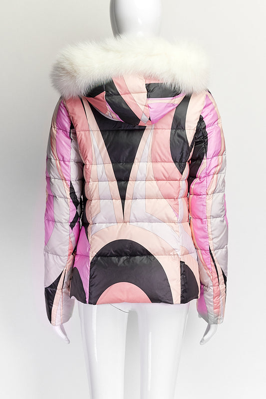 Emili Pucci Pink Patterned Puffy Jacket IT 40