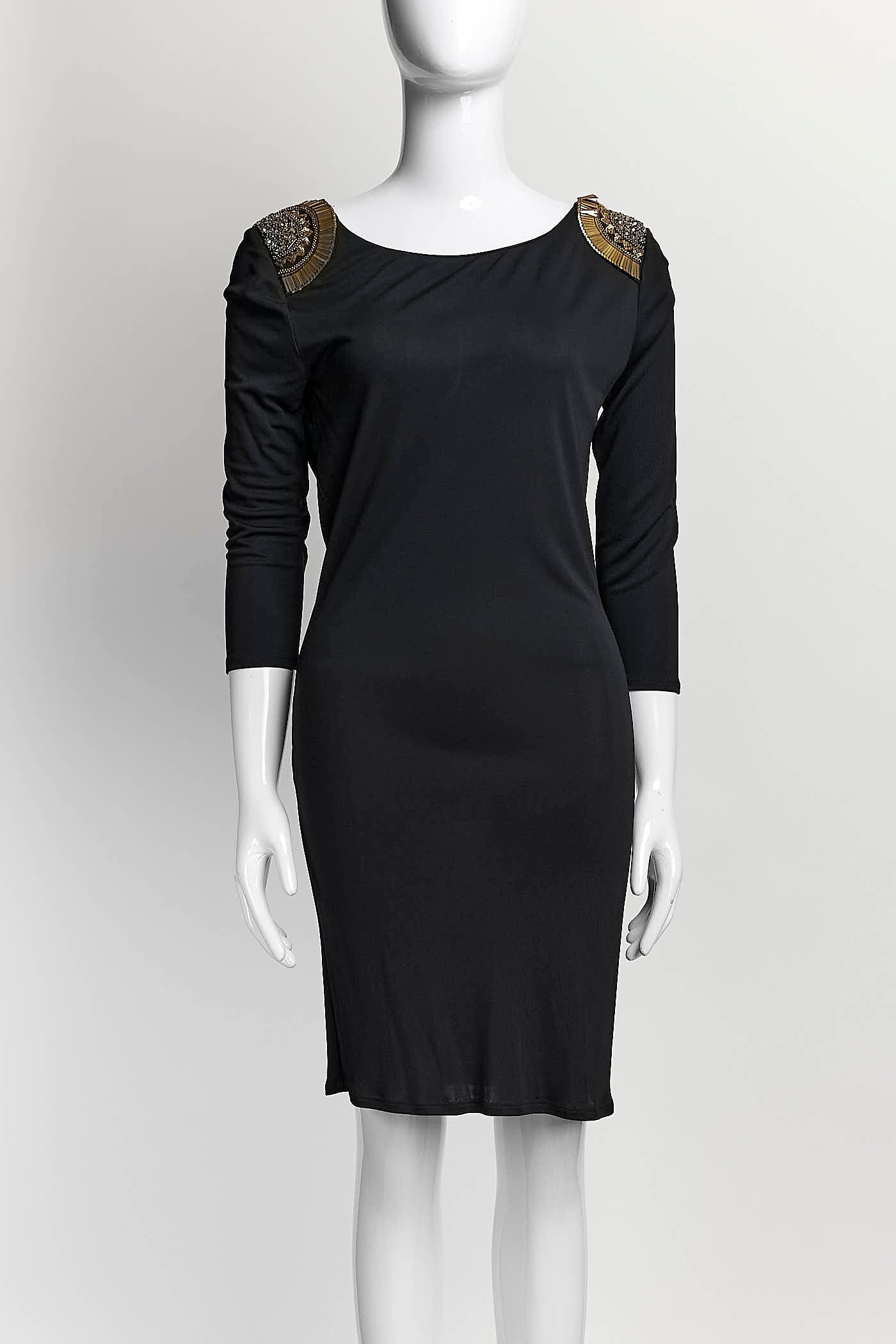 Emilio Pucci Black Evening Dress with Gold Shoulder Detail IT38