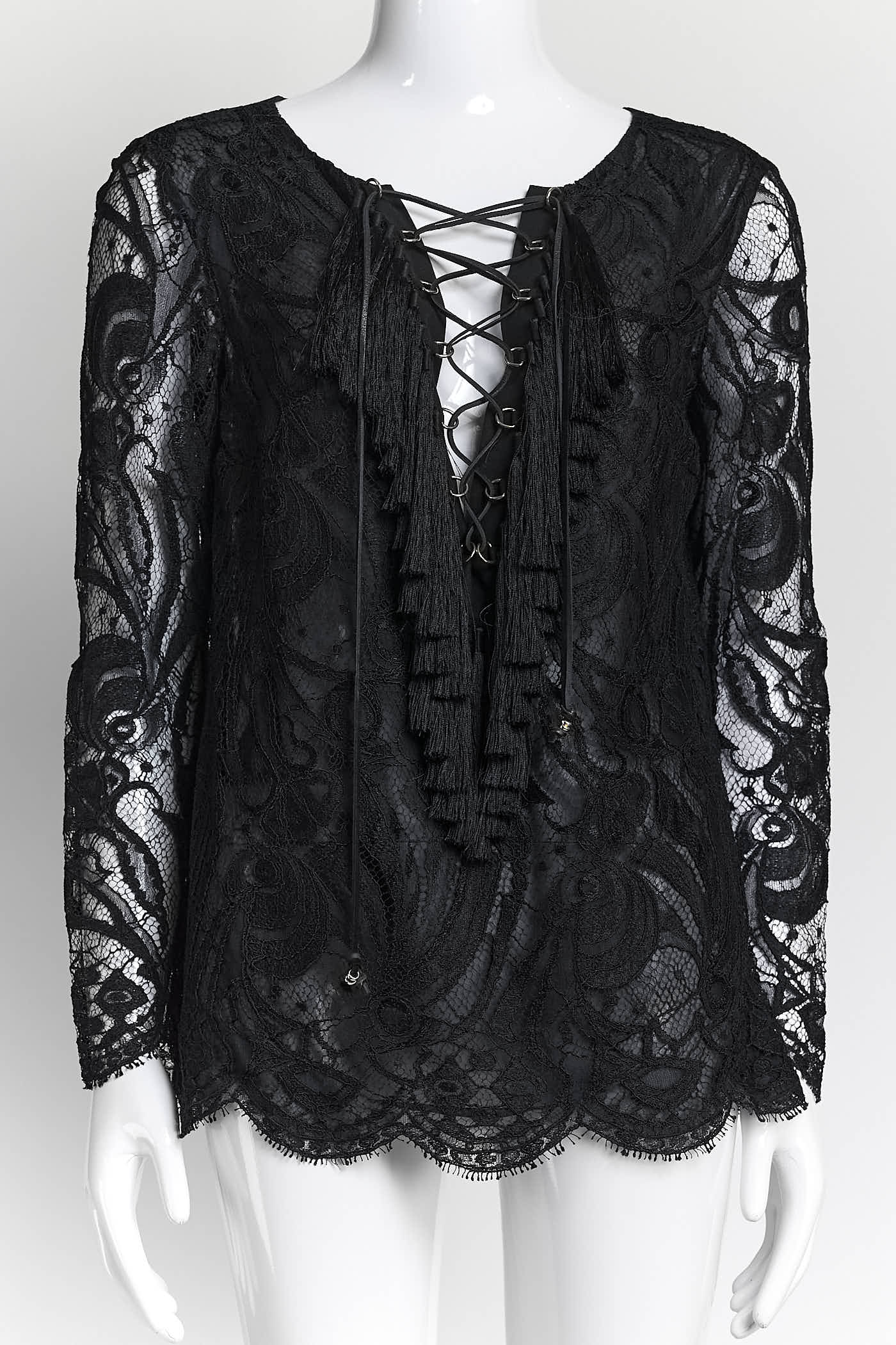 Emilio Pucci Black Lace with Fringe Blouse 42