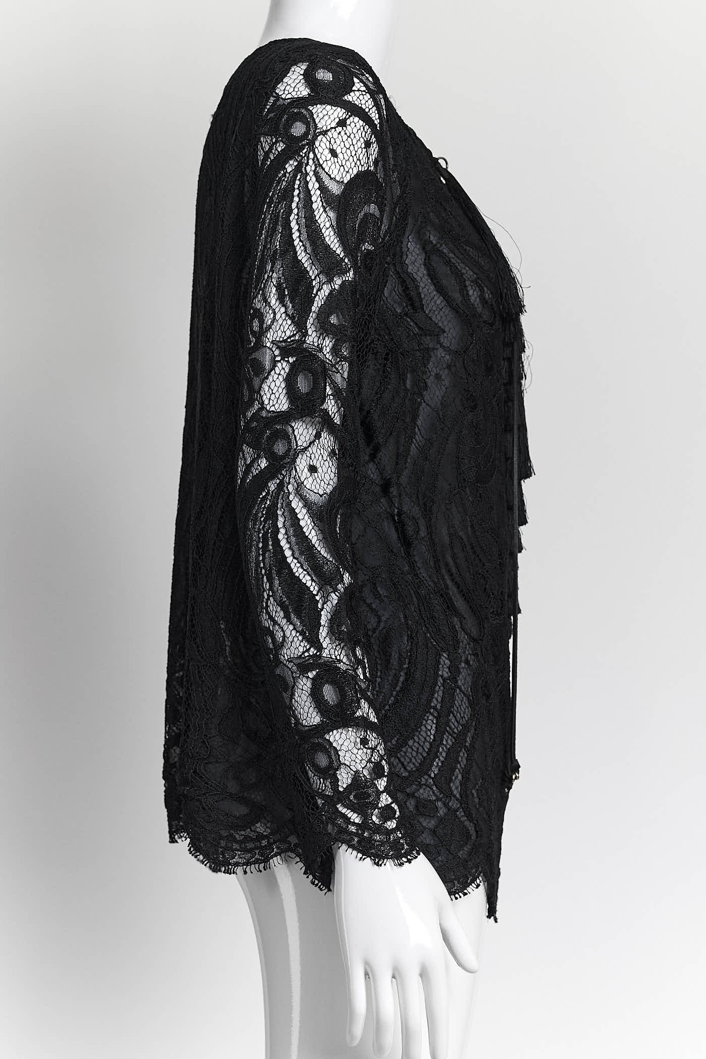 Emilio Pucci Black Lace with Fringe Blouse 42
