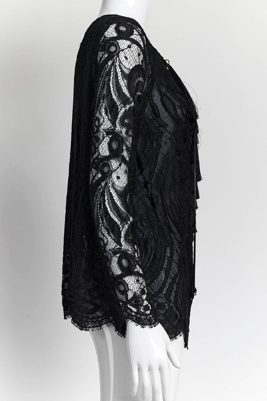 Emilio Pucci Black Lace with Fringe Blouse 42