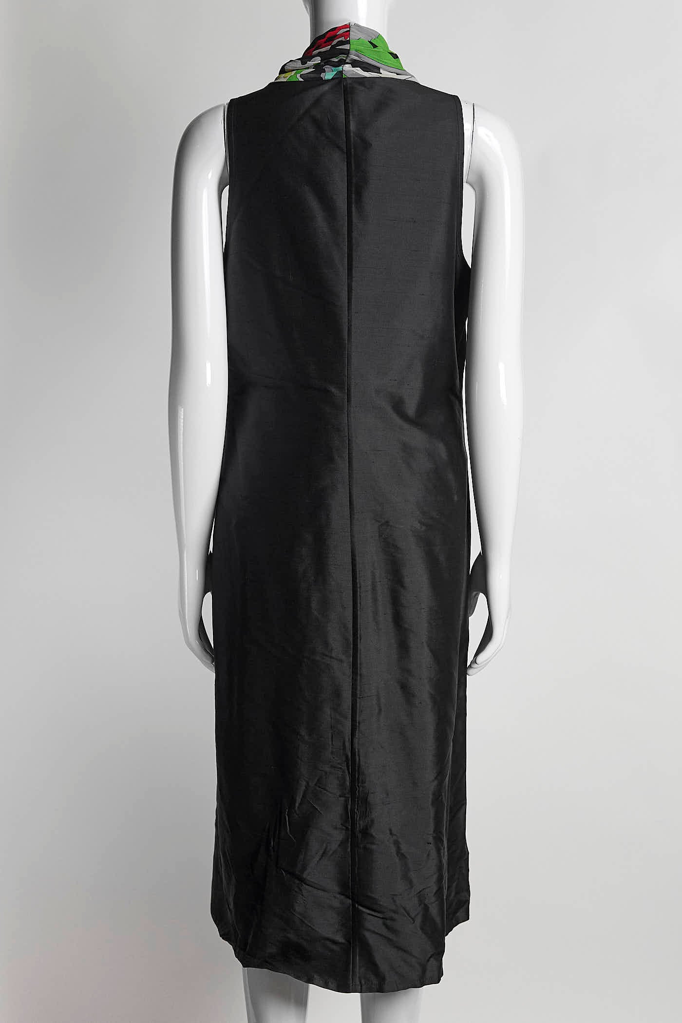 Emilio Pucci Black Sleeveless and Patterned Pleated Detail Dress 46