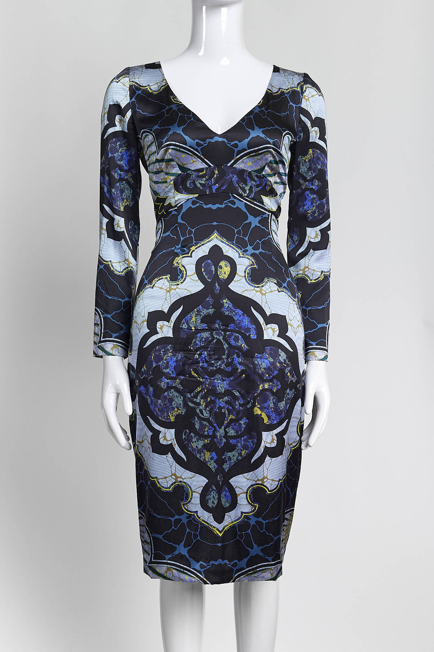 Emilio Pucci Blue/Black Patterned Silk Dress 42