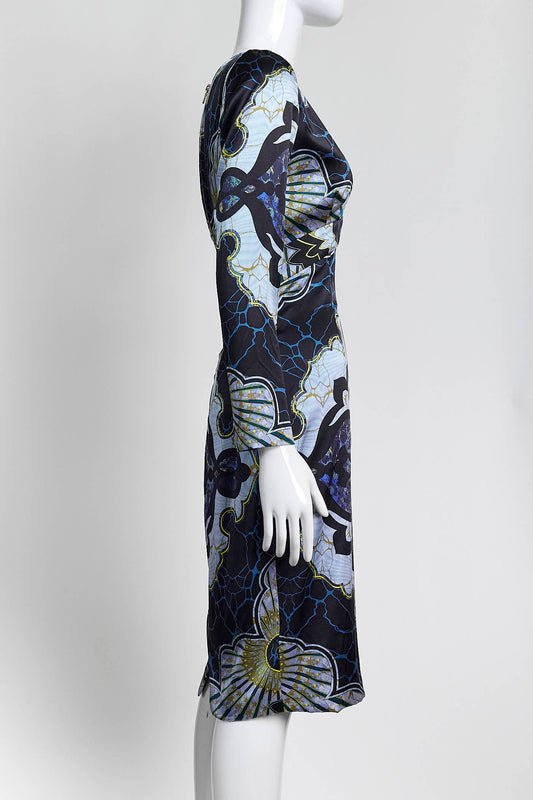 Emilio Pucci Blue/Black Patterned Silk Dress 42