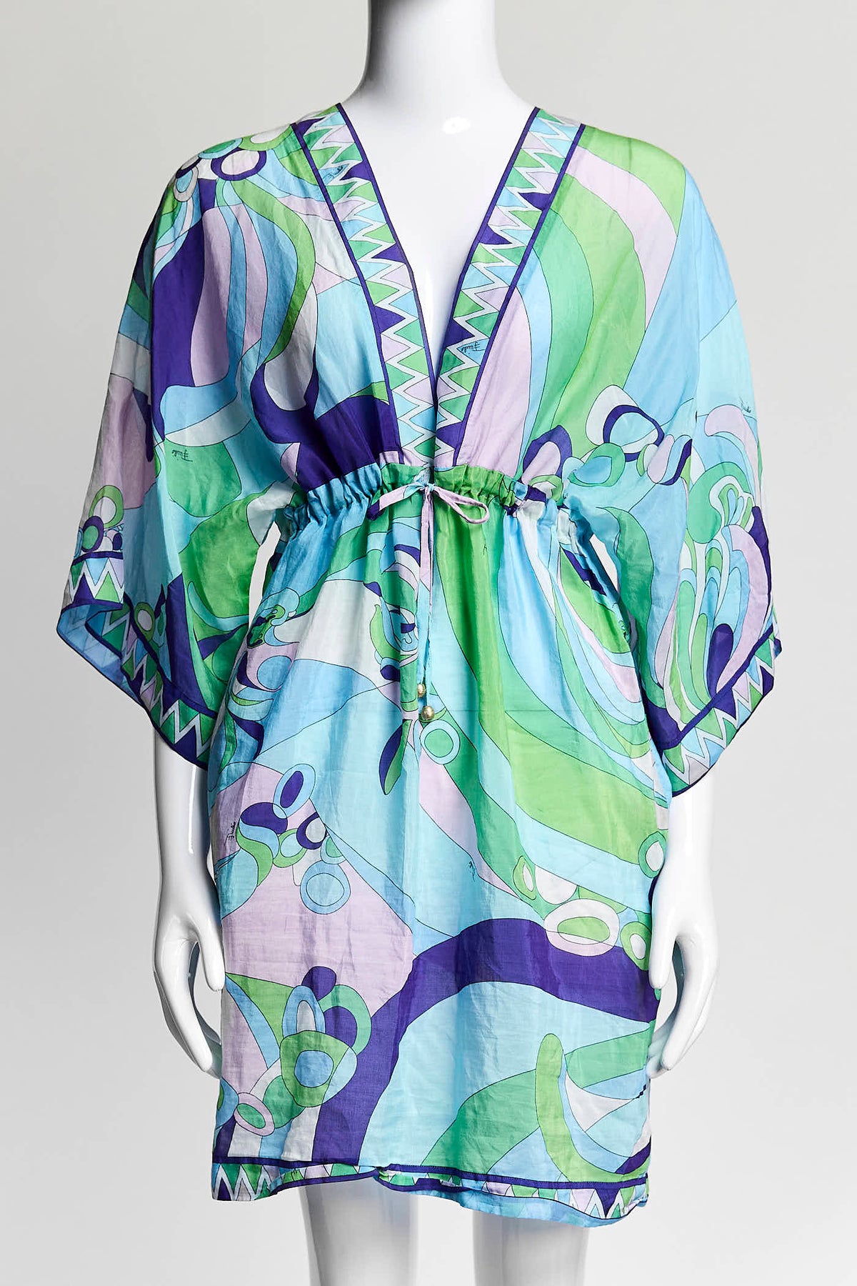 Emilio Pucci Blue Patterned Cotton Silk Dress 38