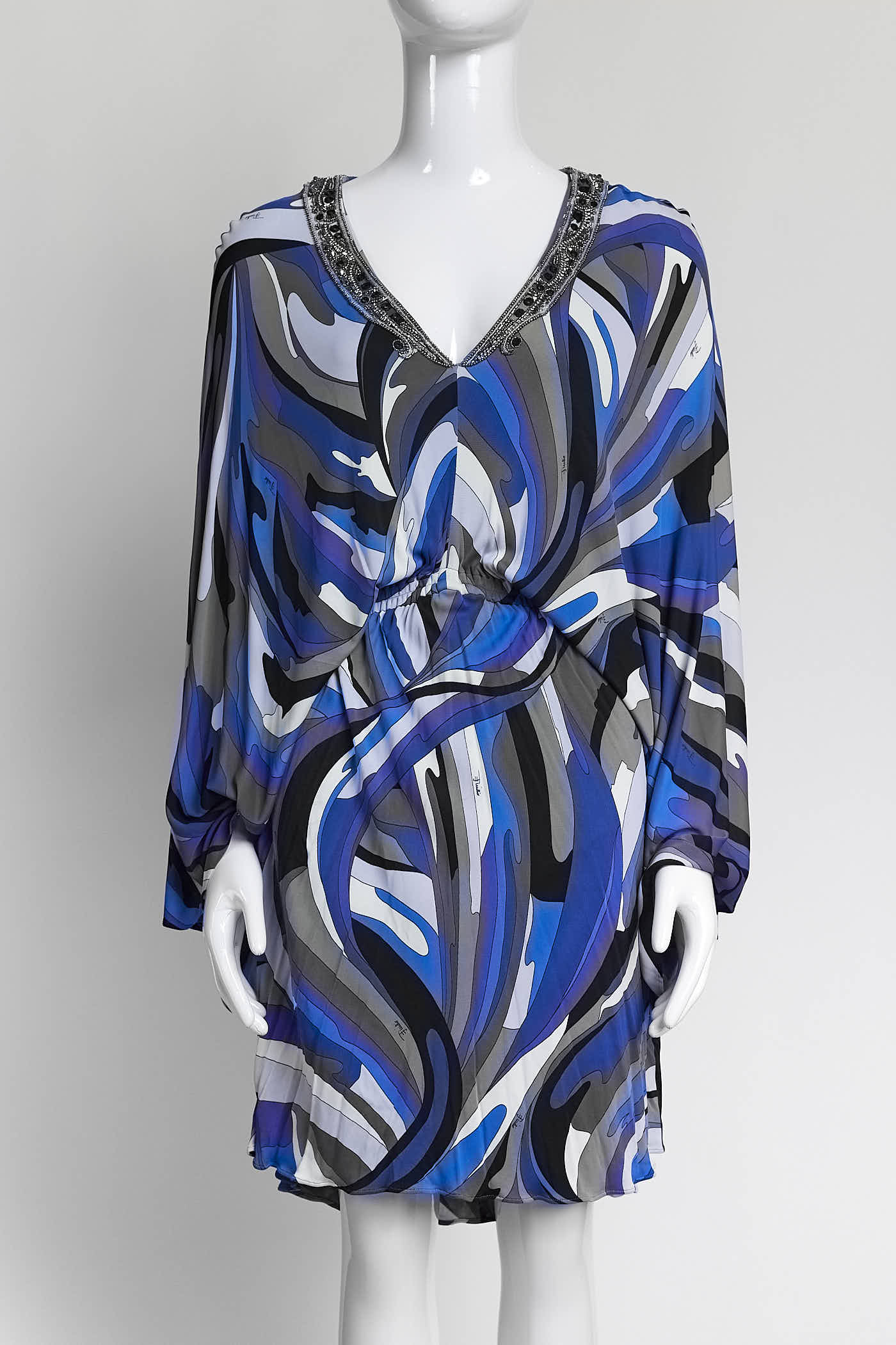 Emilio Pucci Blue Patterned with Beaded Detail Top 42