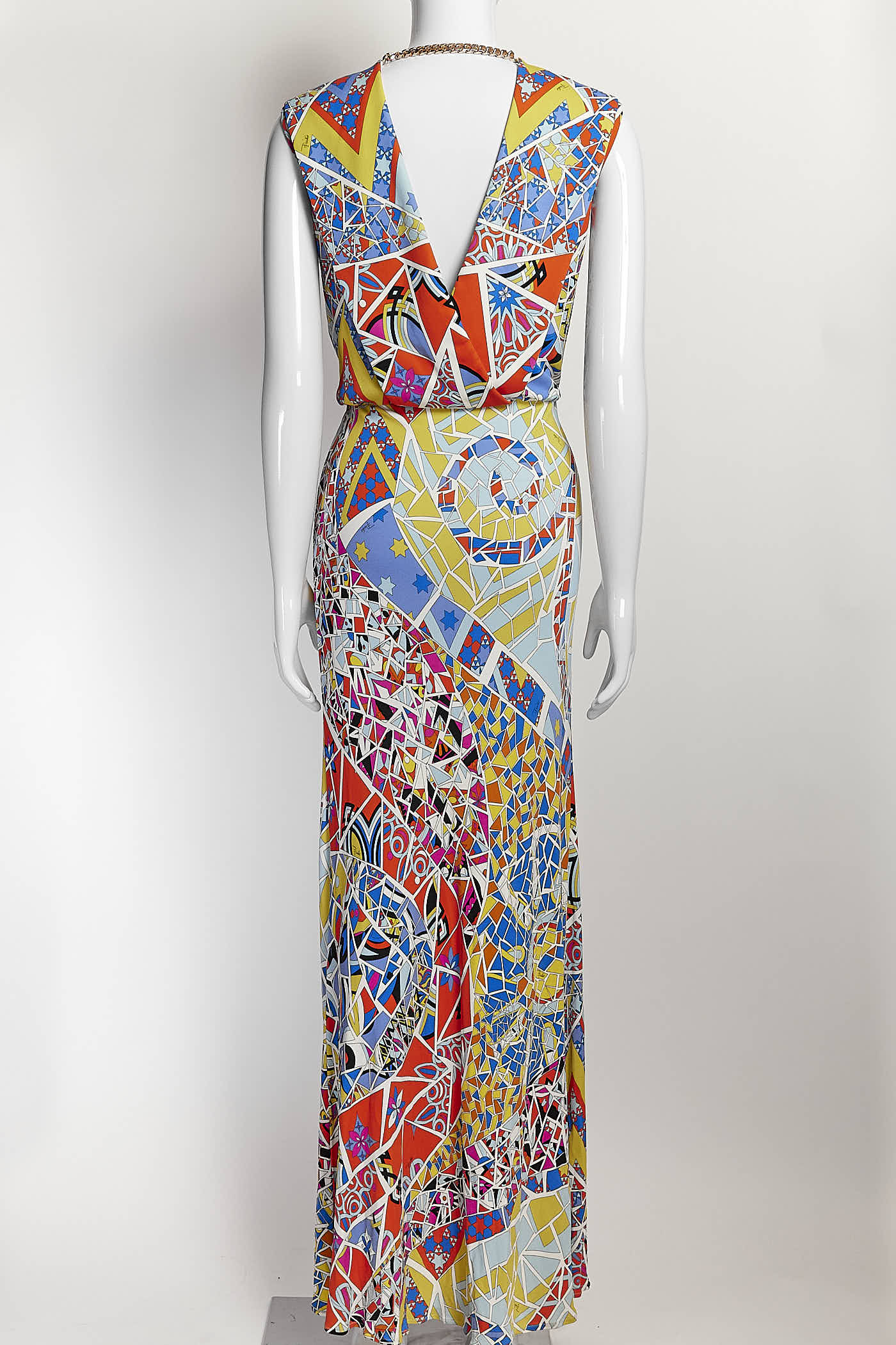 Emilio Pucci Multicolor Patterned Long Dress with Chain 44