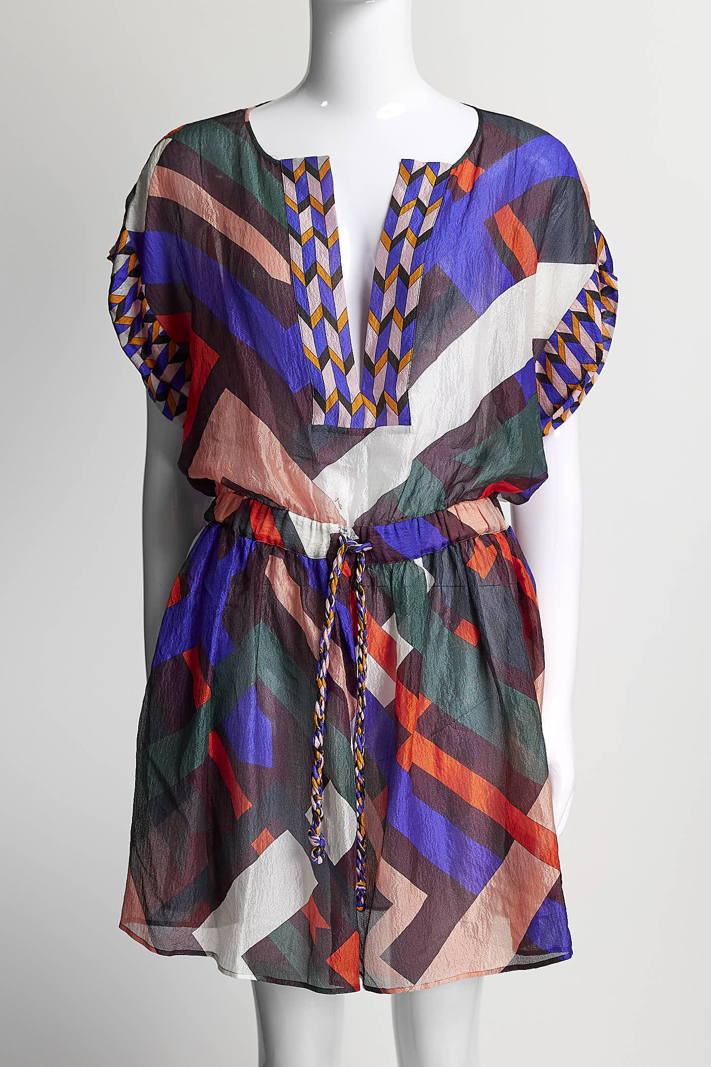 Emilio Pucci Multicolor Silk ShortSleeve Printed Dress 42