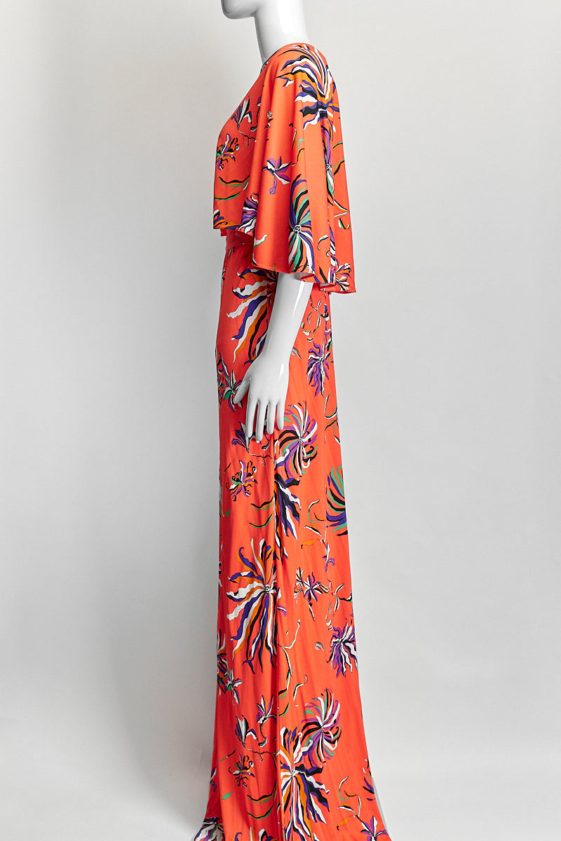 Emilio Pucci Orange Floral Printed Jersey Dress IT 40