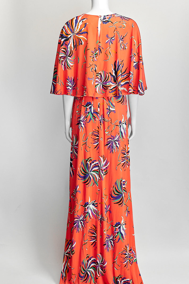 Emilio Pucci Orange Floral Printed Jersey Dress IT 40