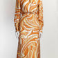 Emilio Pucci Orange Pattern Silk Shirt/Skirt Set IT42