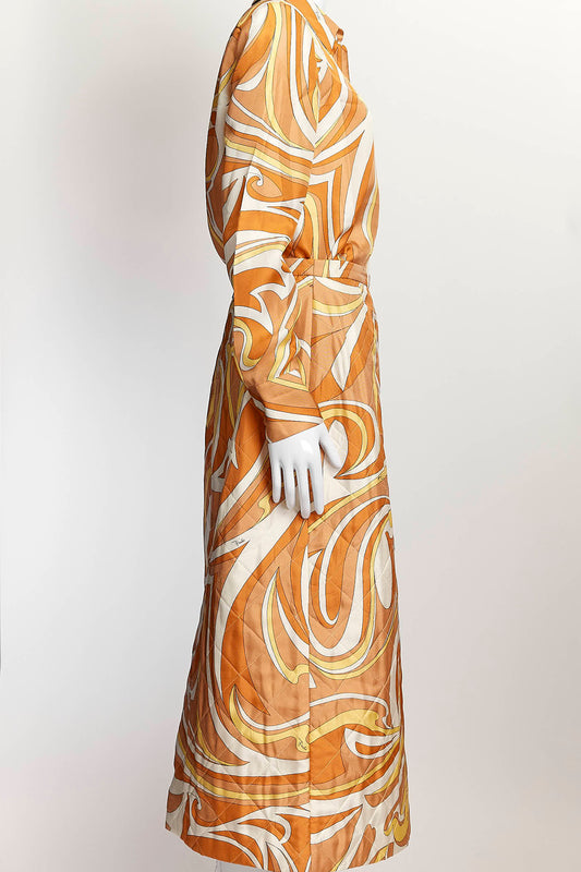 Emilio Pucci Orange Pattern Silk Shirt/Skirt Set IT42