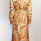 Emilio Pucci Orange Pattern Silk Shirt/Skirt Set IT42