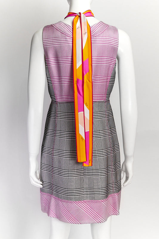 Emilio Pucci Pink Houndstooth Lace Tie Mini Dress IT42