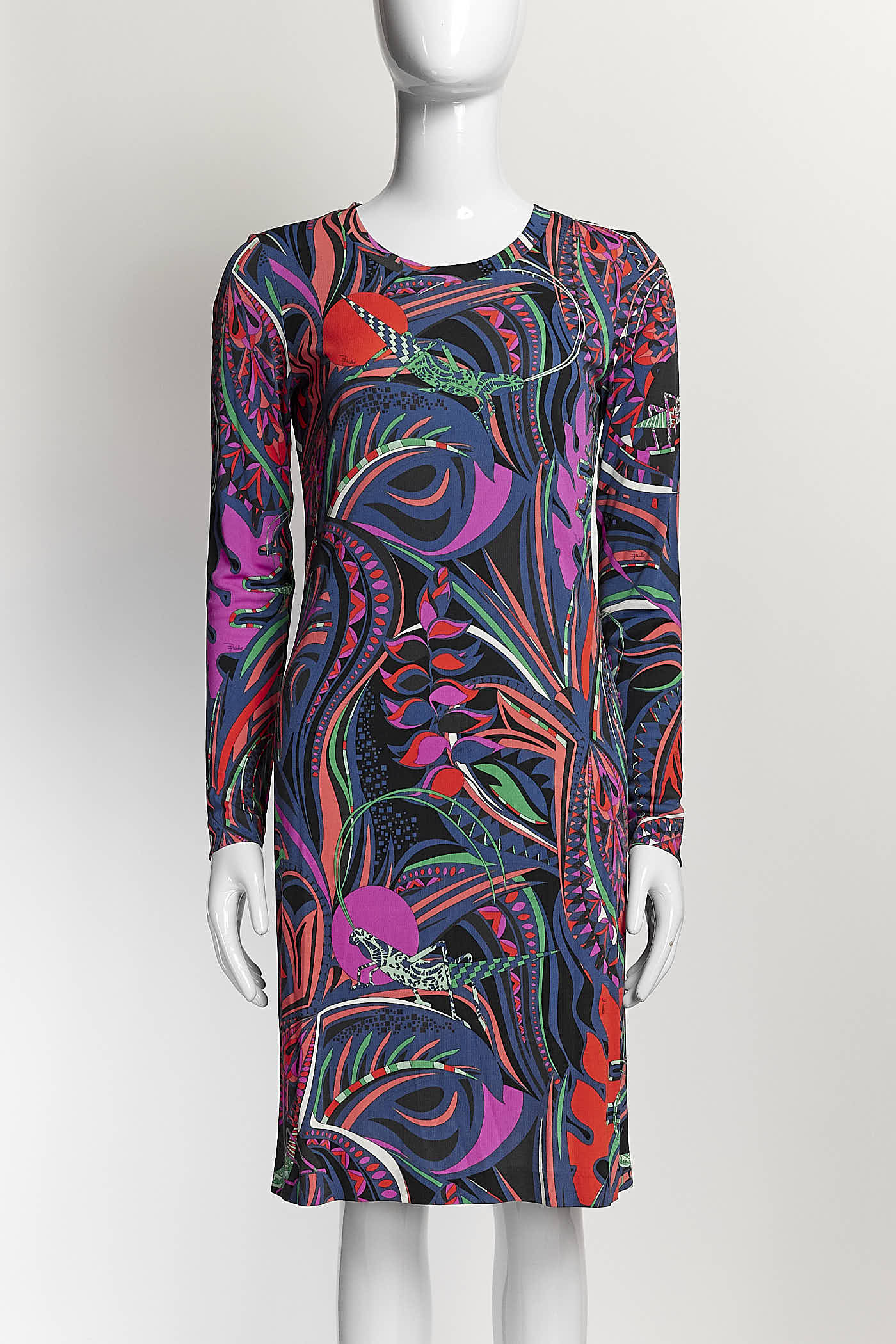 Emilio Pucci Purple Blue Patterned Longsleeve Dress IT40