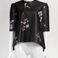 Erdem BLACK LEATHER PINK FLOWERS TOP US6