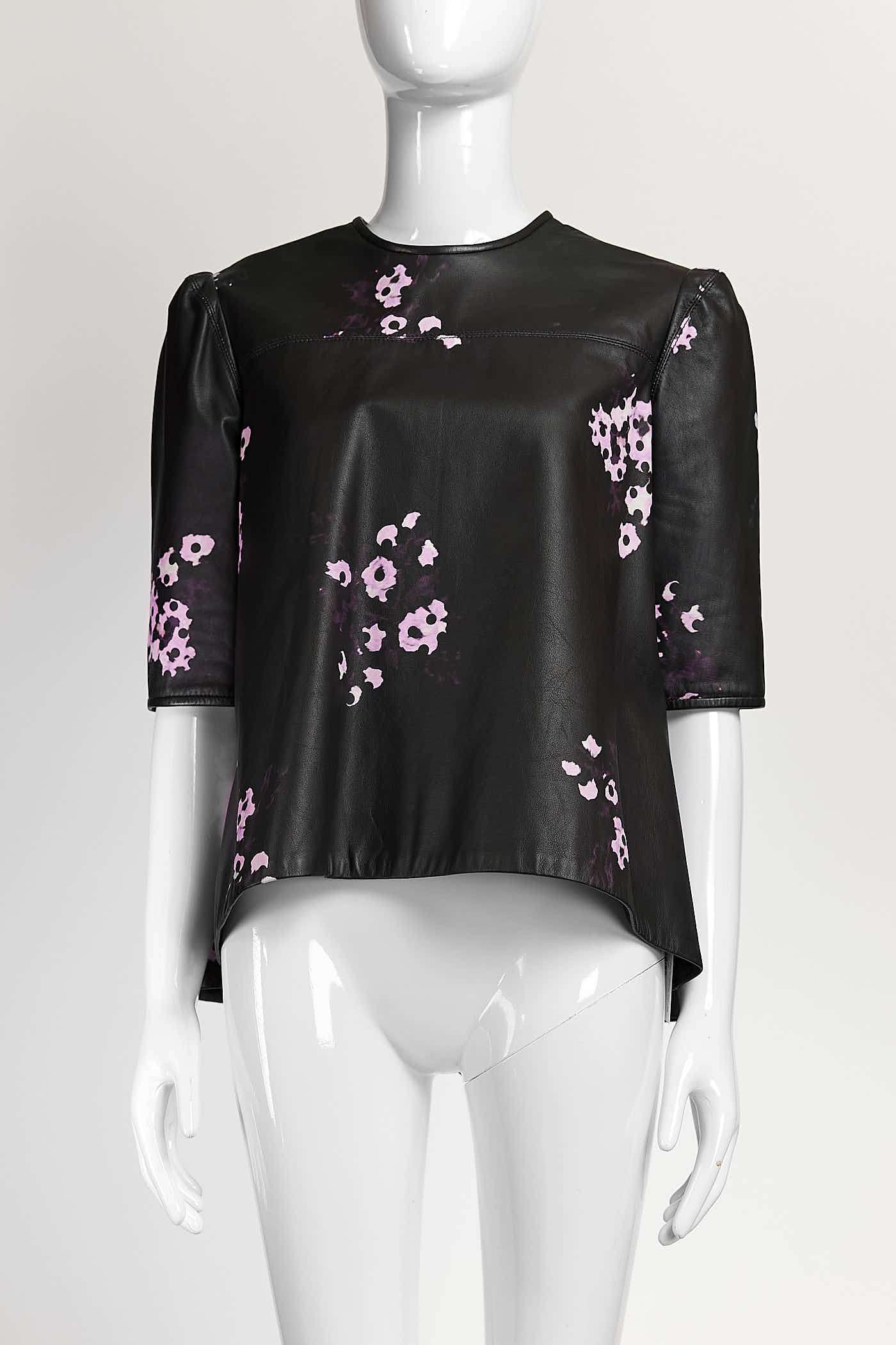 Erdem BLACK LEATHER PINK FLOWERS TOP US6