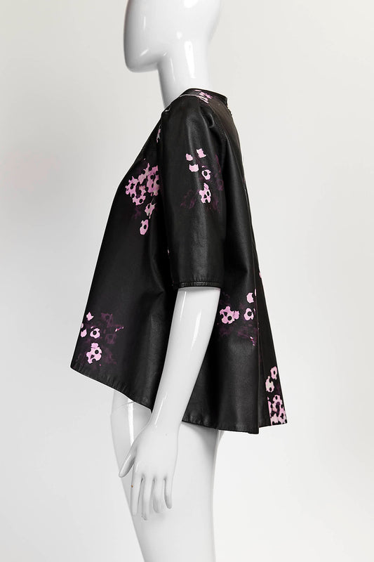 Erdem BLACK LEATHER PINK FLOWERS TOP US6